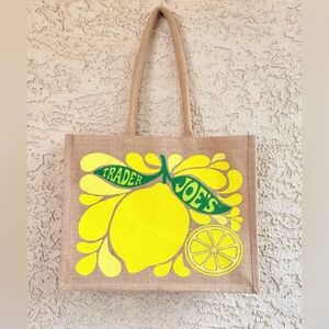 Trader Joe's Lemon Lime Tote Reusable Jute Burlap Shopping Bag RARE RETIRED NEW